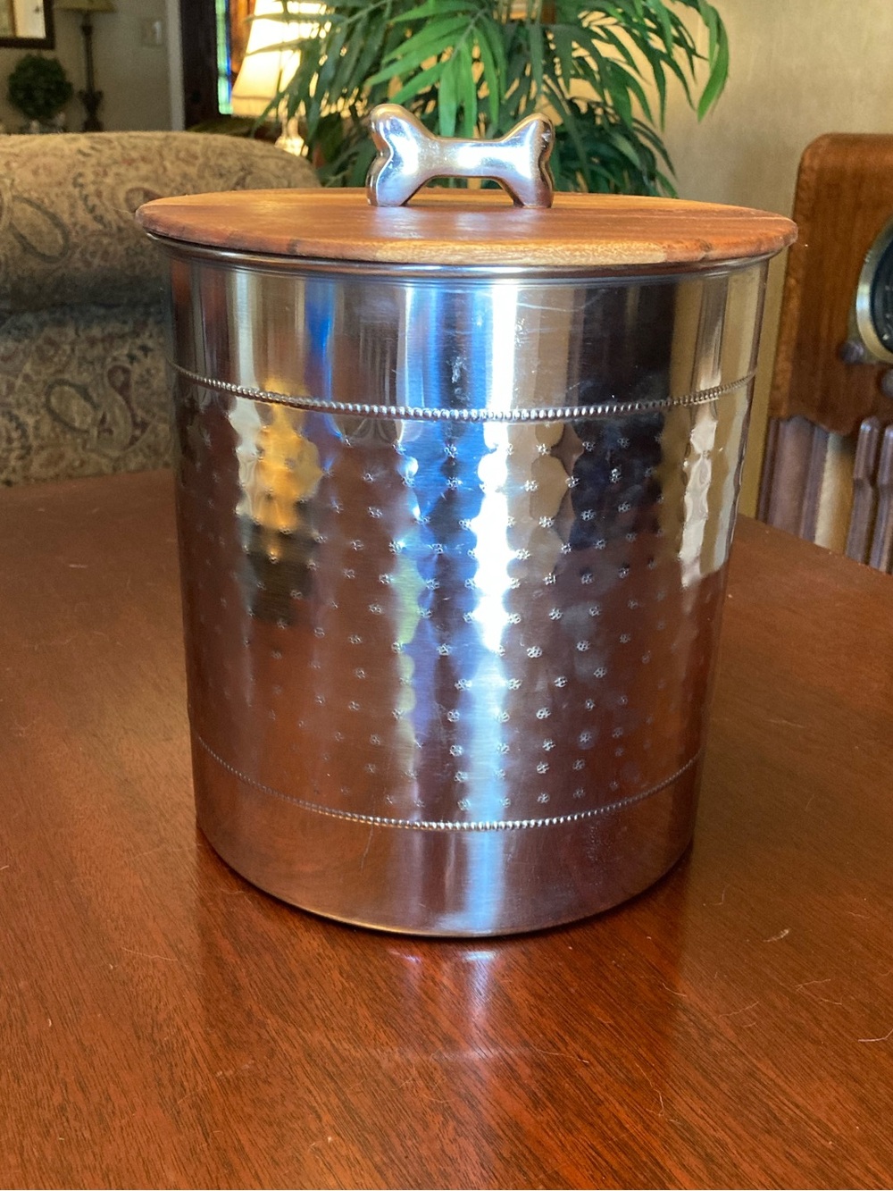 Stainless Steel Canister with Wood Lid - with bone shaped handle